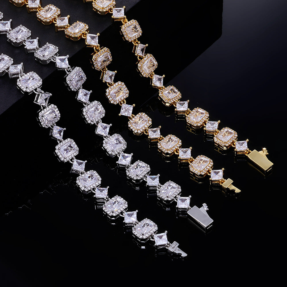 Minimalist European and American Hip-hop Gemstone Chain Necklace for Women, Light Luxury Niche Accessory Jewelry with Zircons